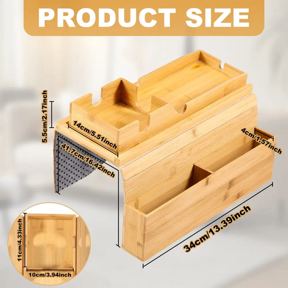 Foldable Bamboo Sofa Armrest Tray with Cup Holder