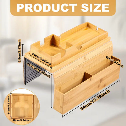 Foldable Bamboo Sofa Armrest Tray with Cup Holder