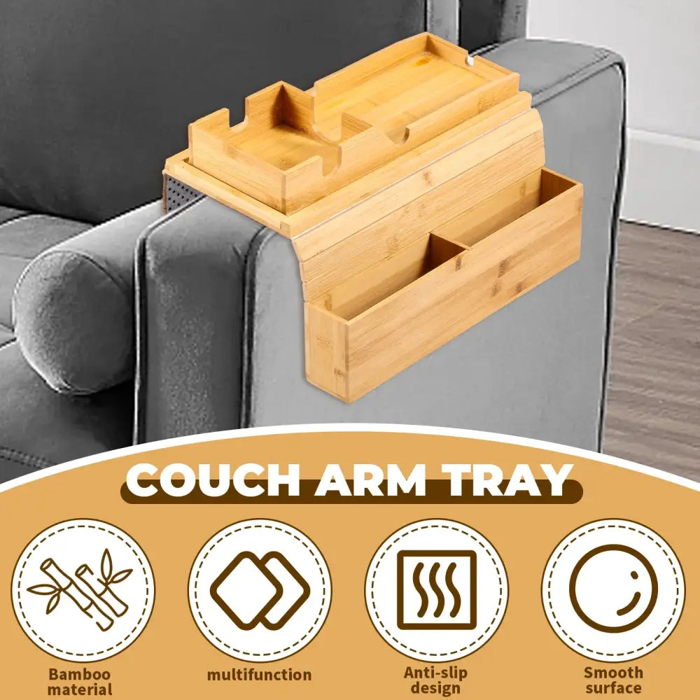 Foldable Bamboo Sofa Armrest Tray with Cup Holder