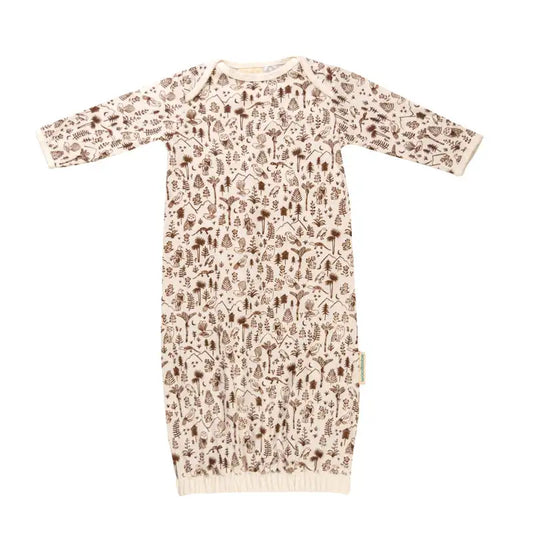*BUY 1 GET 1 FREE* Woolbabe - Merino/Organic Cotton Gown - Limited Edition - Natural Bark Wilderness