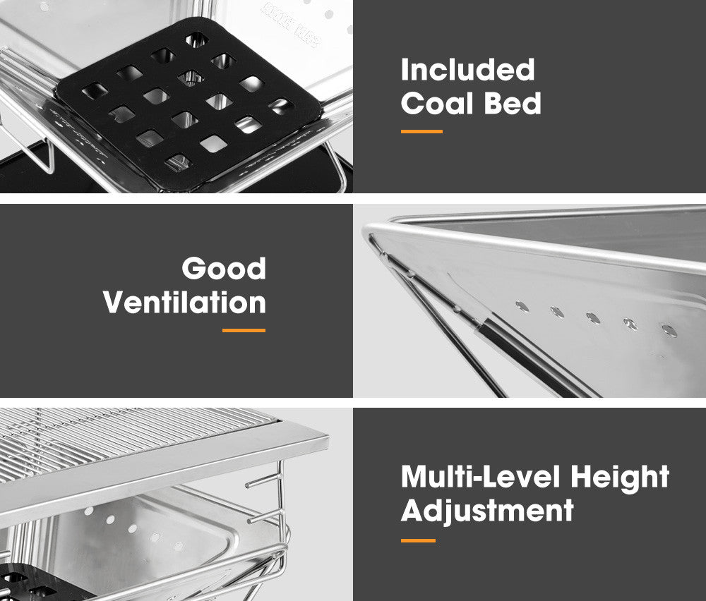 Fire Pit BBQ Grill Smoker Heater Portable Folding Pits Outdoor Stainless Steel