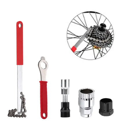 Bicycle Repair Tool Set with Chain Breaker, Spoke Wrench, Bottom Bracket & Freewheel Removal Tools