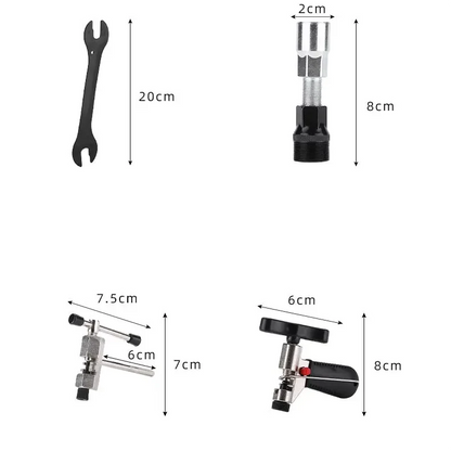 Bicycle Repair Tool Set with Chain Breaker, Spoke Wrench, Bottom Bracket & Freewheel Removal Tools