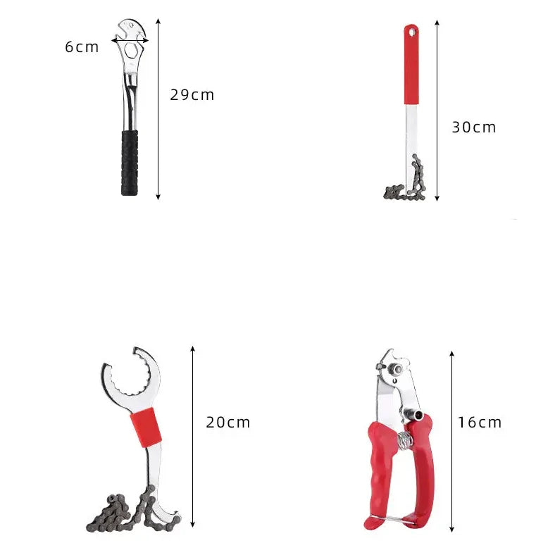 Bicycle Repair Tool Set with Chain Breaker, Spoke Wrench, Bottom Bracket & Freewheel Removal Tools
