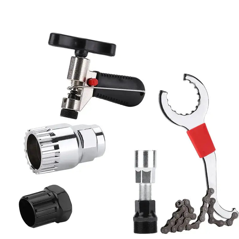 Bicycle Repair Tool Set with Chain Breaker, Spoke Wrench, Bottom Bracket & Freewheel Removal Tools