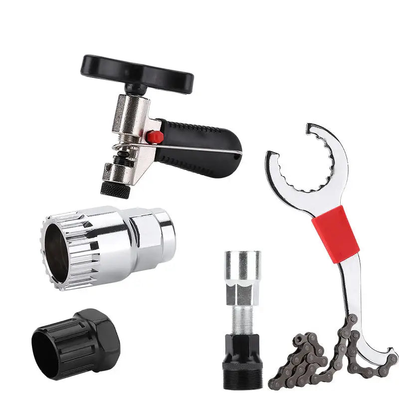 Bicycle Repair Tool Set with Chain Breaker, Spoke Wrench, Bottom Bracket & Freewheel Removal Tools