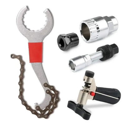 Bicycle Repair Tool Set with Chain Breaker, Spoke Wrench, Bottom Bracket & Freewheel Removal Tools