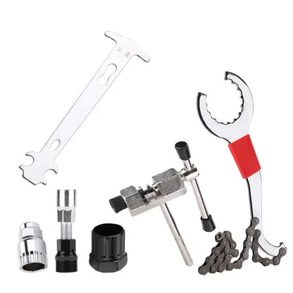 Bicycle Repair Tool Set with Chain Breaker, Spoke Wrench, Bottom Bracket & Freewheel Removal Tools