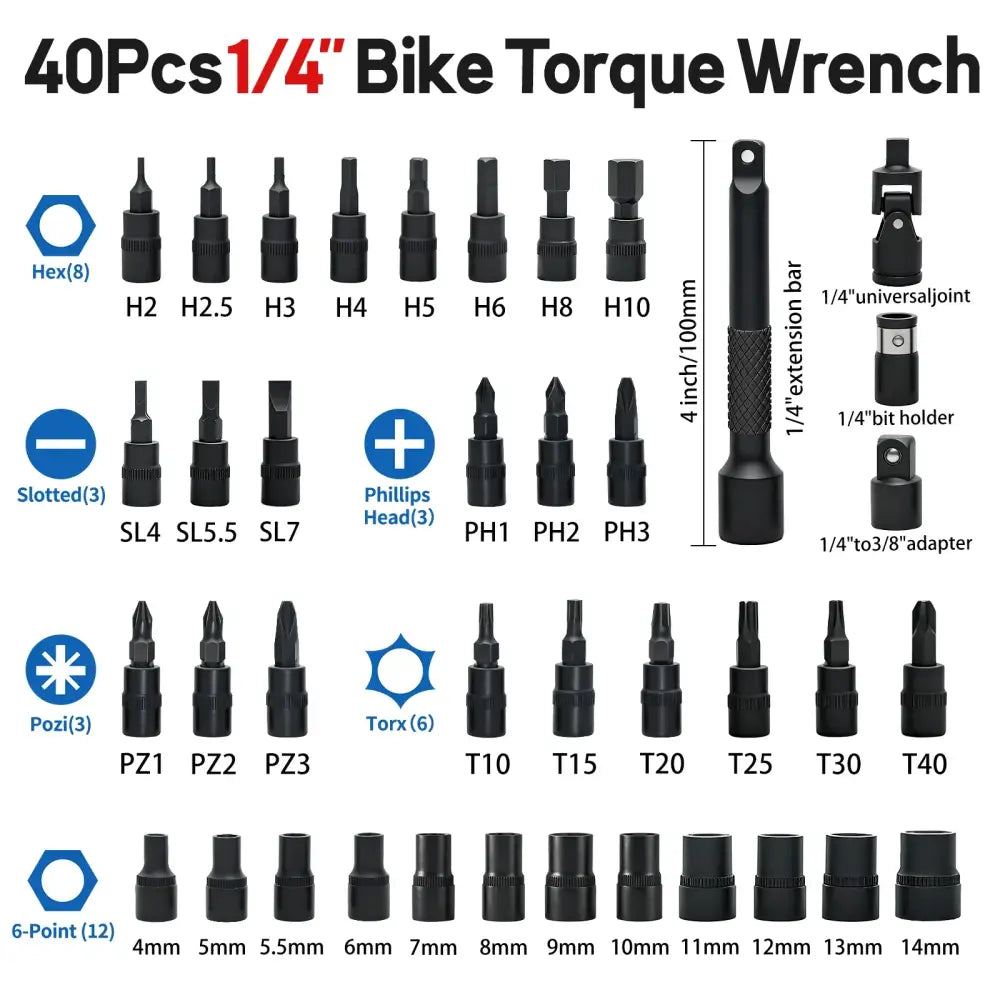 Bike Digital Torque Wrench Set (1/4″ Drive) (40pcs)