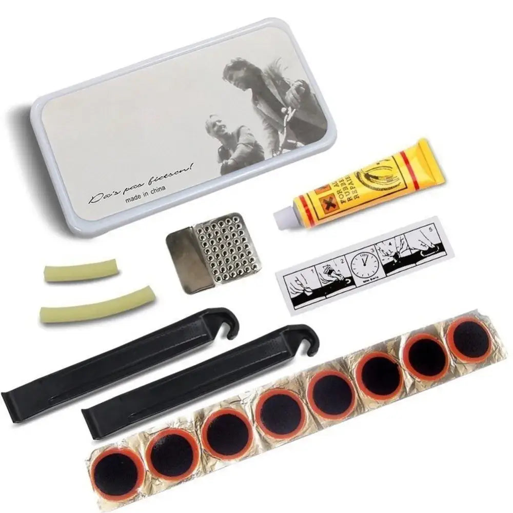 Bicycle Tyre Repair Kit with Glue Patches, Sandpaper, Tire Levers & A Portable Case