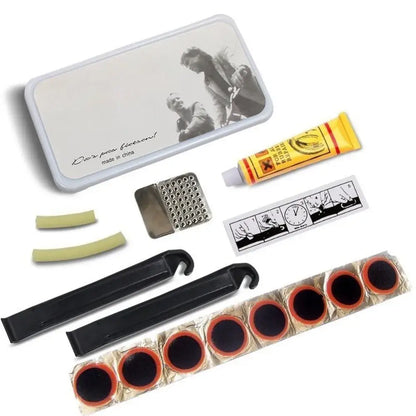 Bicycle Tyre Repair Kit with Glue Patches, Sandpaper, Tire Levers & A Portable Case