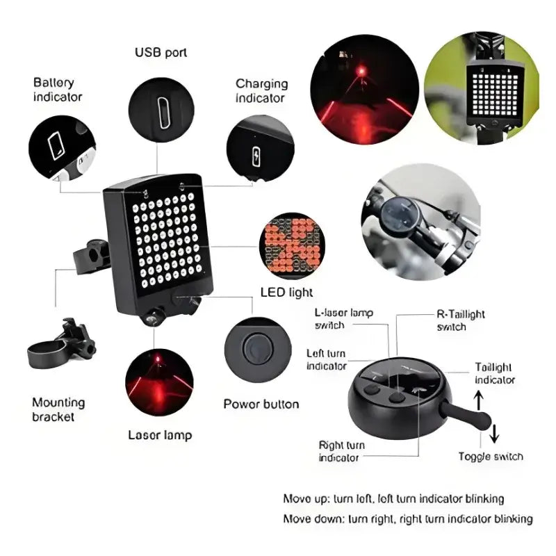 Wireless Bike Tail Light with Remote Control (USB Rechargeable)