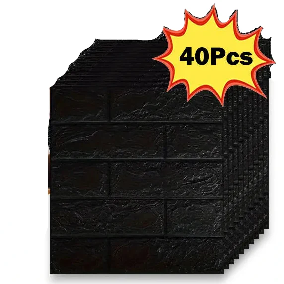 Black Brick Pattern Self-Adhesive Wallpaper (40 Pcs)