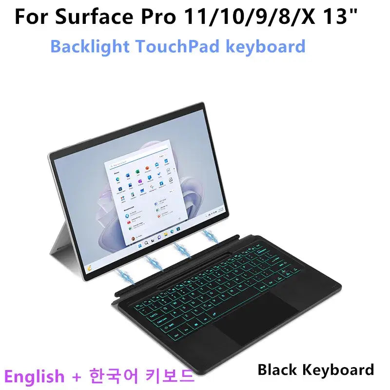 Bluetooth Backlit Keyboard with Touchpad for Microsoft Surface Pro 8, 9, 10, 11 & Pro X