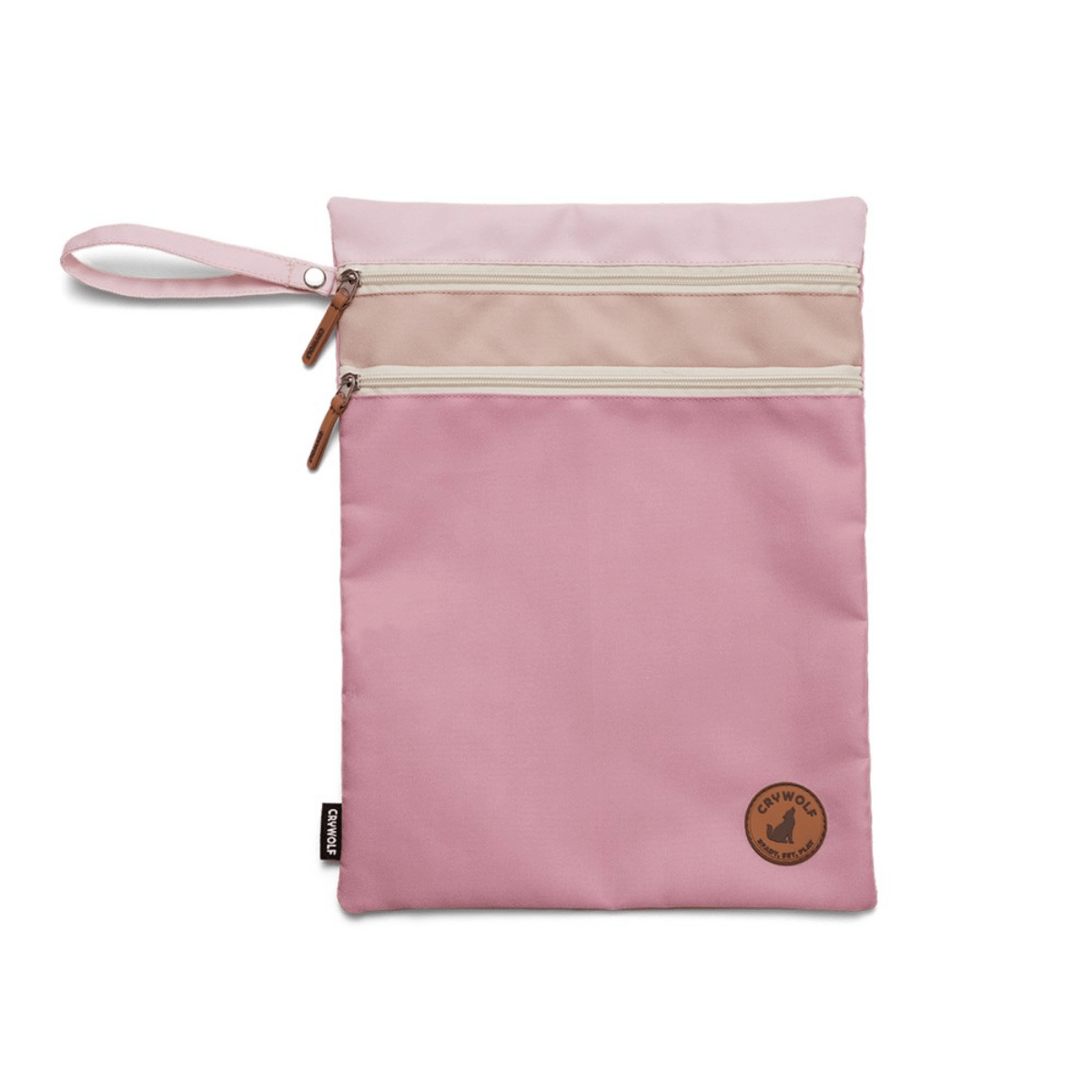 Pink pouch wetbag with a zipper and brand logo on a white background