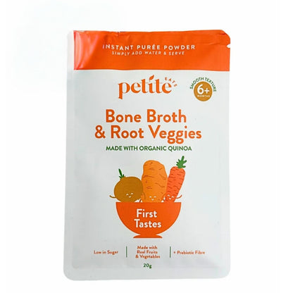 A healthy blend of bone broth and mixed veggies for babies starting solid food.