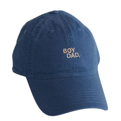 A blue hat for dads with the words on it 'boy dad'