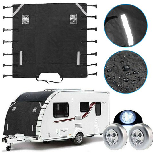 Caravan Front Towing Cover Tough 600D Protector LED Light Reflective Strips