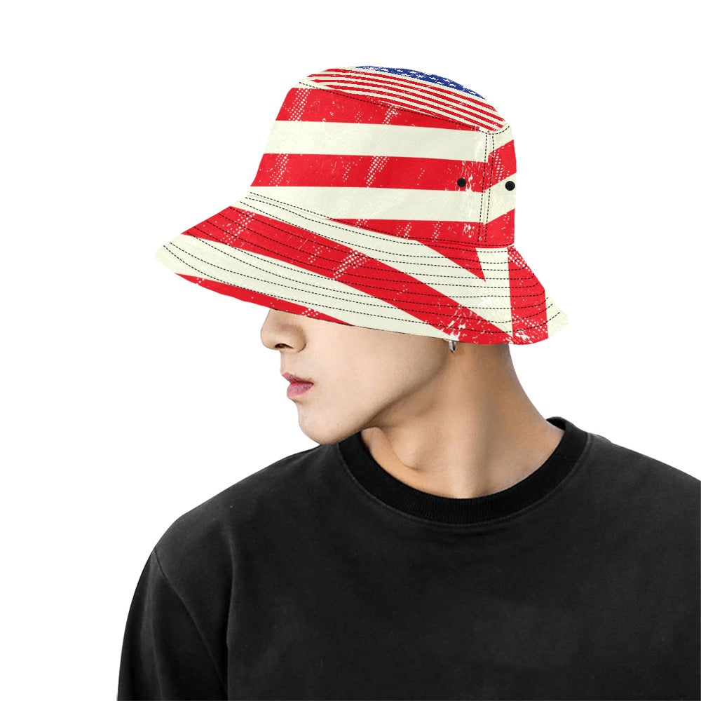 Men's American Flag Bucket Hat - Chino Cotton Twill, Patriotic Summer Accessory