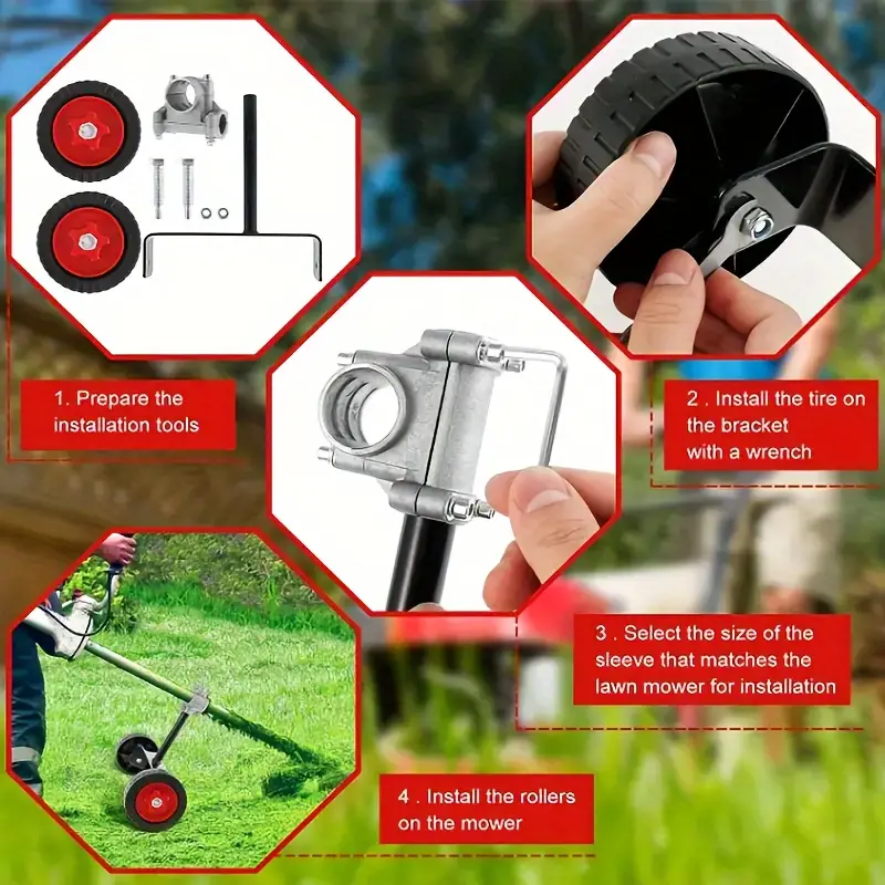 Universal String Trimmer Grass Eater Weed Cutter Adjustable Support Wheels Set