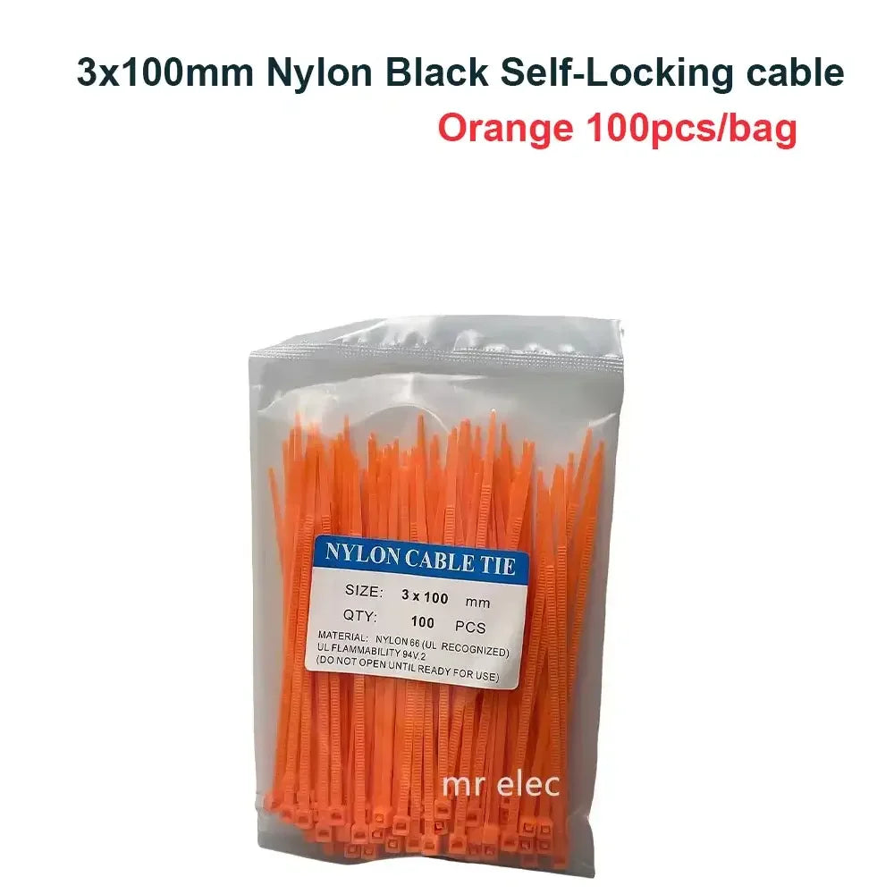 100PCS Colourful Nylon Cable Ties 3x100mm Self-Locking