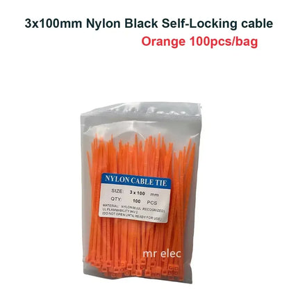 100PCS Colourful Nylon Cable Ties 3x100mm Self-Locking