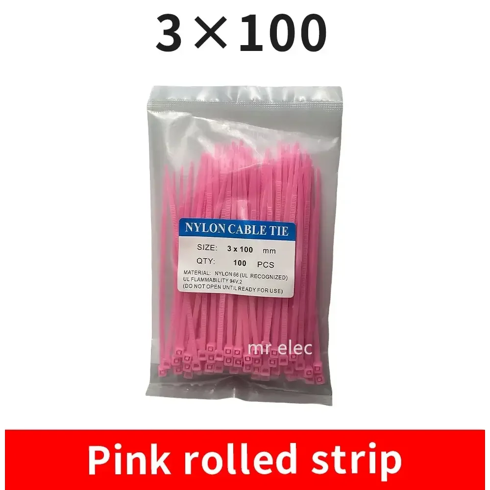 100PCS Colourful Nylon Cable Ties 3x100mm Self-Locking