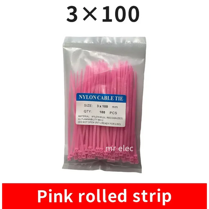 100PCS Colourful Nylon Cable Ties 3x100mm Self-Locking