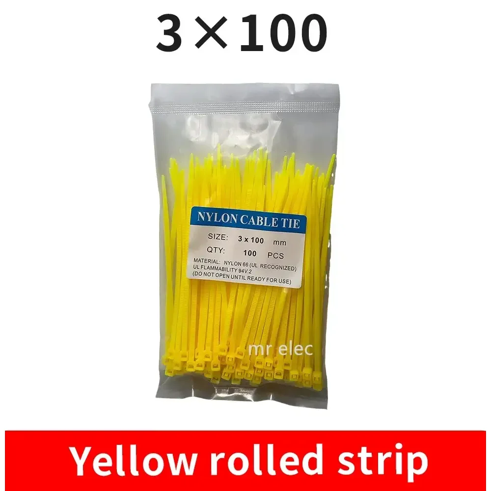 100PCS Colourful Nylon Cable Ties 3x100mm Self-Locking
