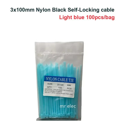 100PCS Colourful Nylon Cable Ties 3x100mm Self-Locking