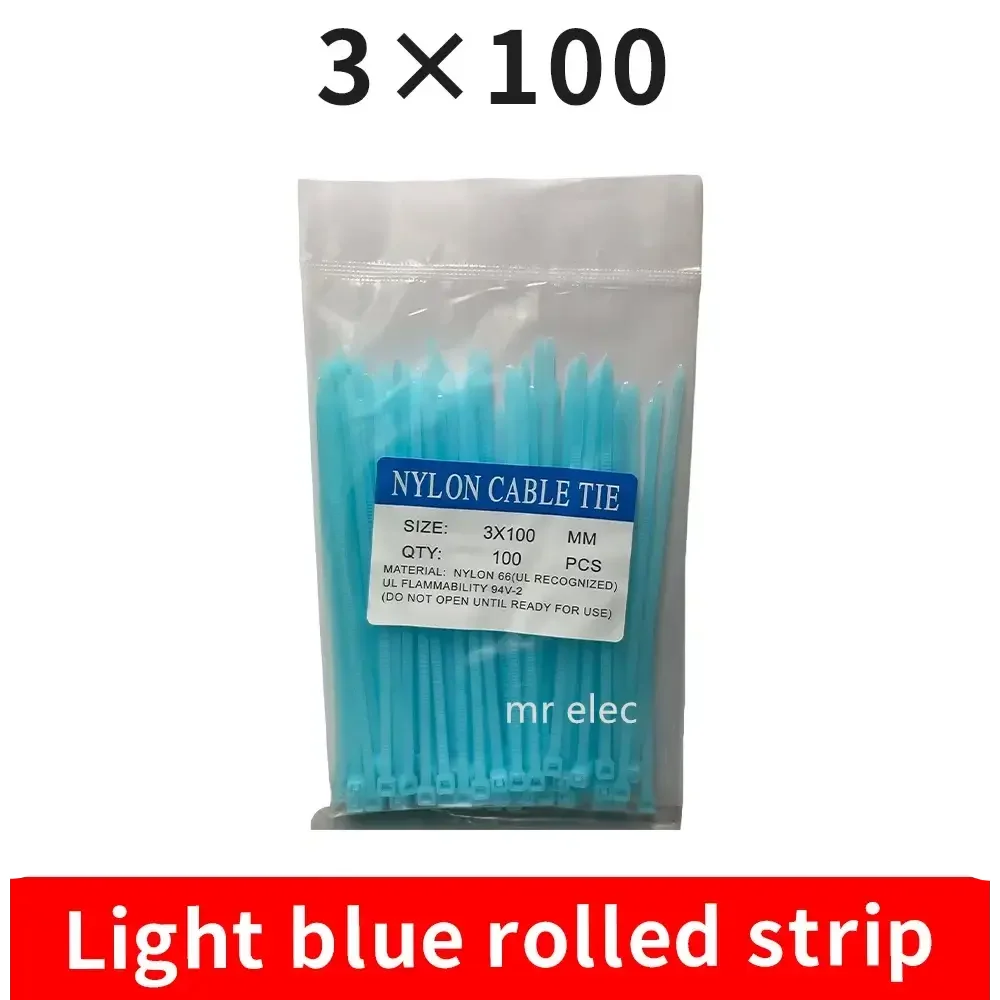 100PCS Colourful Nylon Cable Ties 3x100mm Self-Locking