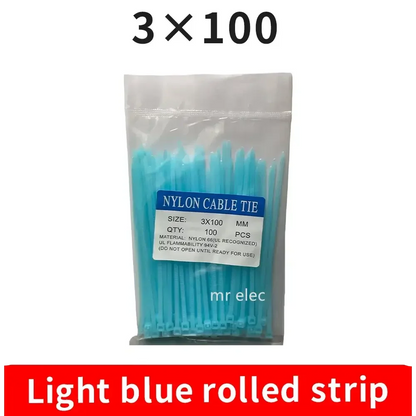 100PCS Colourful Nylon Cable Ties 3x100mm Self-Locking