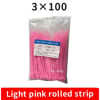 100PCS Colourful Nylon Cable Ties 3x100mm Self-Locking