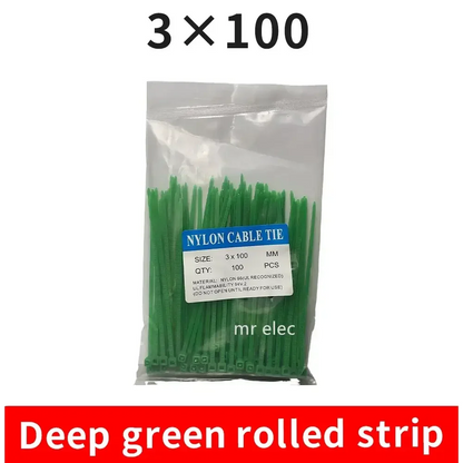 100PCS Colourful Nylon Cable Ties 3x100mm Self-Locking