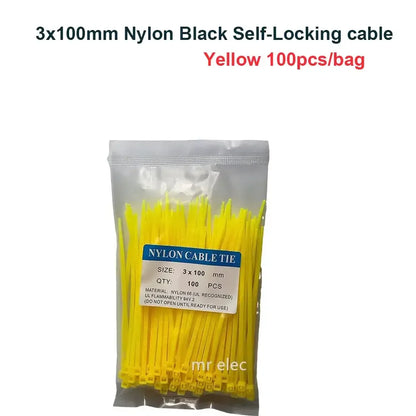 100PCS Colourful Nylon Cable Ties 3x100mm Self-Locking