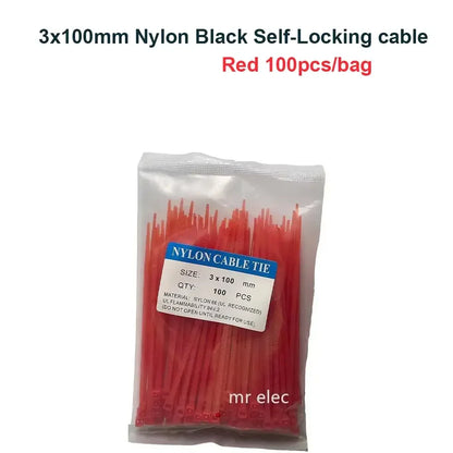 100PCS Colourful Nylon Cable Ties 3x100mm Self-Locking