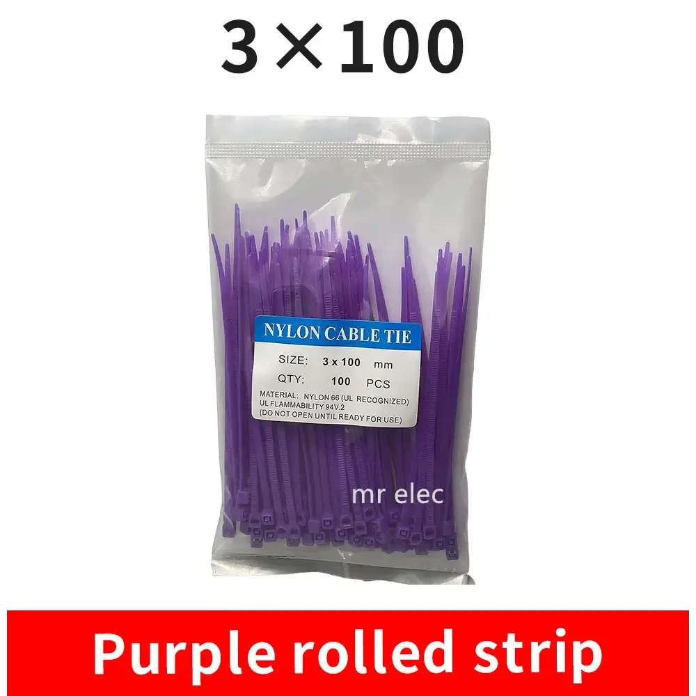 100PCS Colourful Nylon Cable Ties 3x100mm Self-Locking