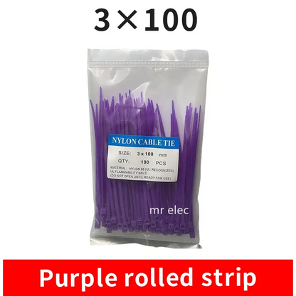100PCS Colourful Nylon Cable Ties 3x100mm Self-Locking