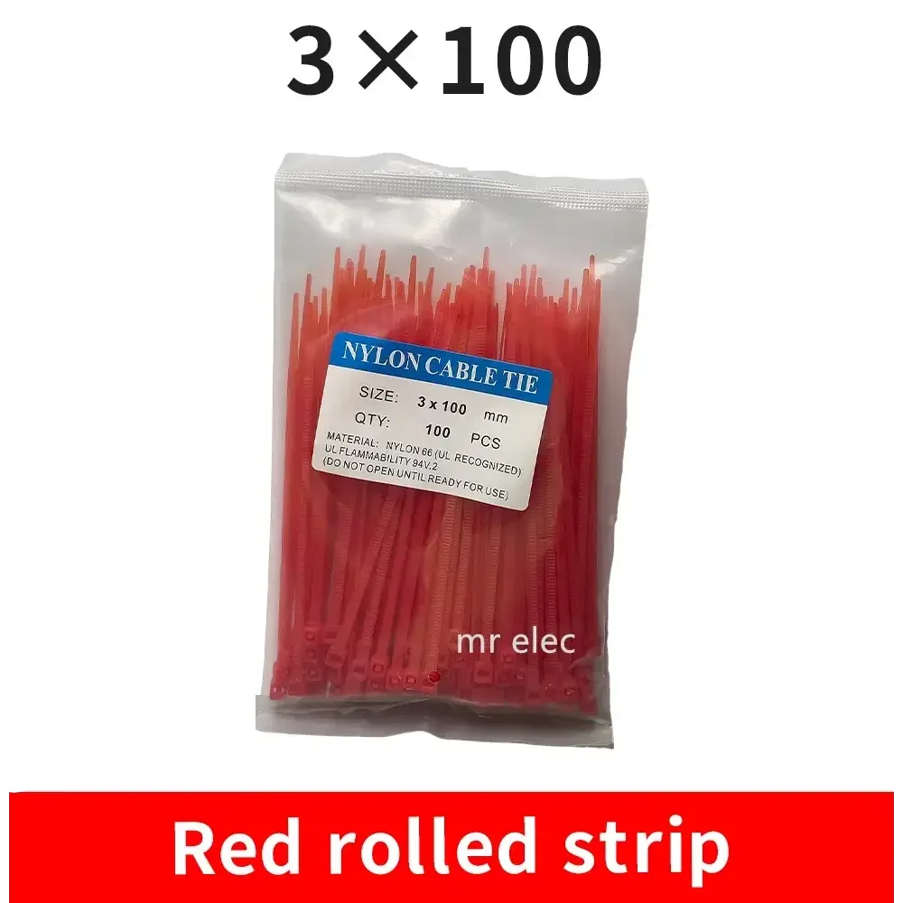 100PCS Colourful Nylon Cable Ties 3x100mm Self-Locking