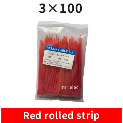100PCS Colourful Nylon Cable Ties 3x100mm Self-Locking