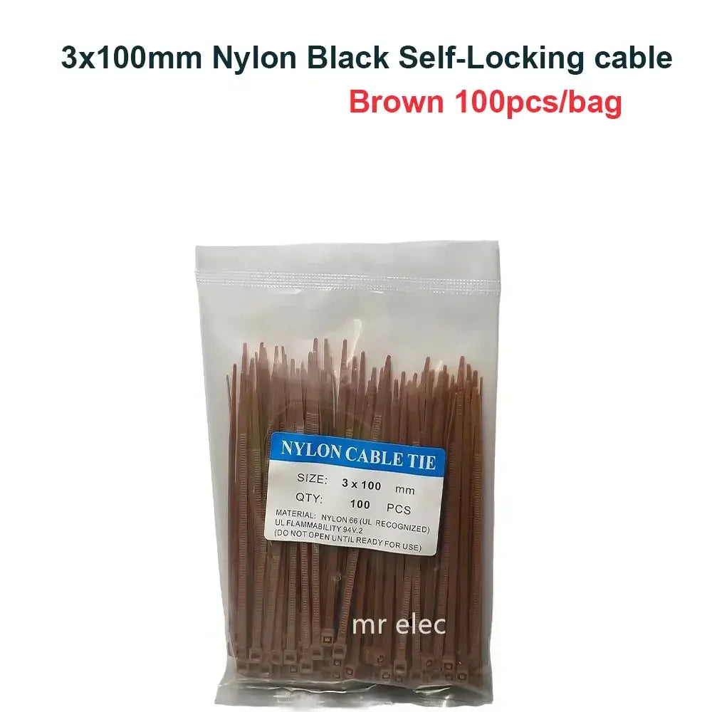 100PCS Colourful Nylon Cable Ties 3x100mm Self-Locking