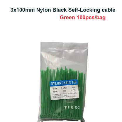 100PCS Colourful Nylon Cable Ties 3x100mm Self-Locking