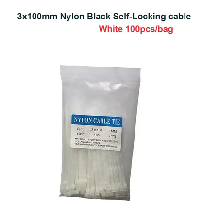 100PCS Colourful Nylon Cable Ties 3x100mm Self-Locking