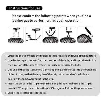 Car Tyre Repair Kit with Durable Strips & Super Glue