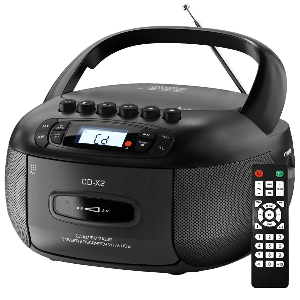 CD Cassette Boombox with Bluetooth & Radio (Red & Black)