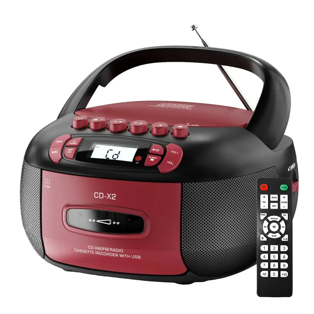 CD Cassette Boombox with Bluetooth & Radio (Red & Black)
