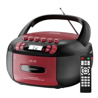 CD Cassette Boombox with Bluetooth & Radio (Red & Black)