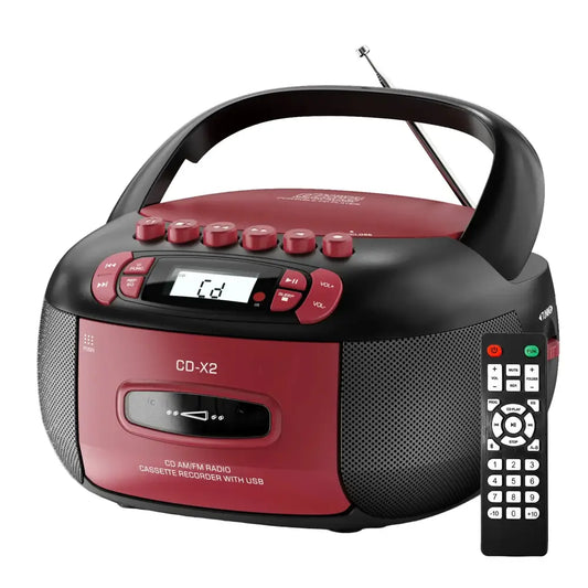 CD Cassette Boombox with Bluetooth & Radio (Red & Black)