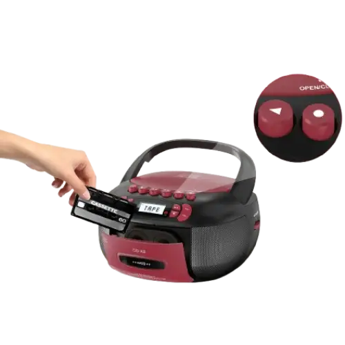 CD Cassette Boombox with Bluetooth & Radio (Red & Black)
