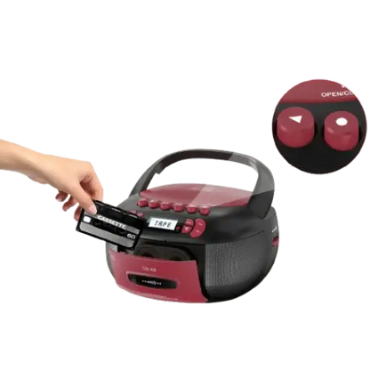 CD Cassette Boombox with Bluetooth & Radio (Red & Black)